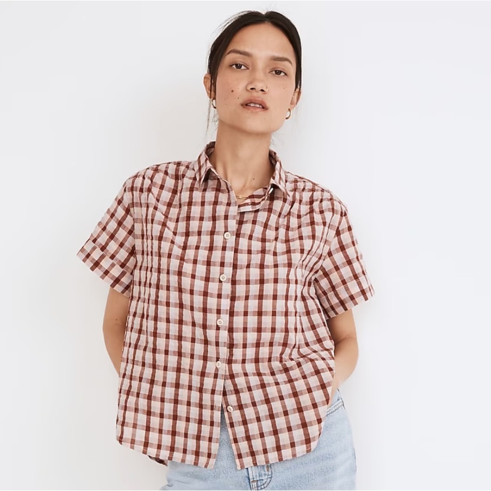 NWT Madewell Seersucker Baybrook Shirt in Plaid, Size S - Picture 2 of 16